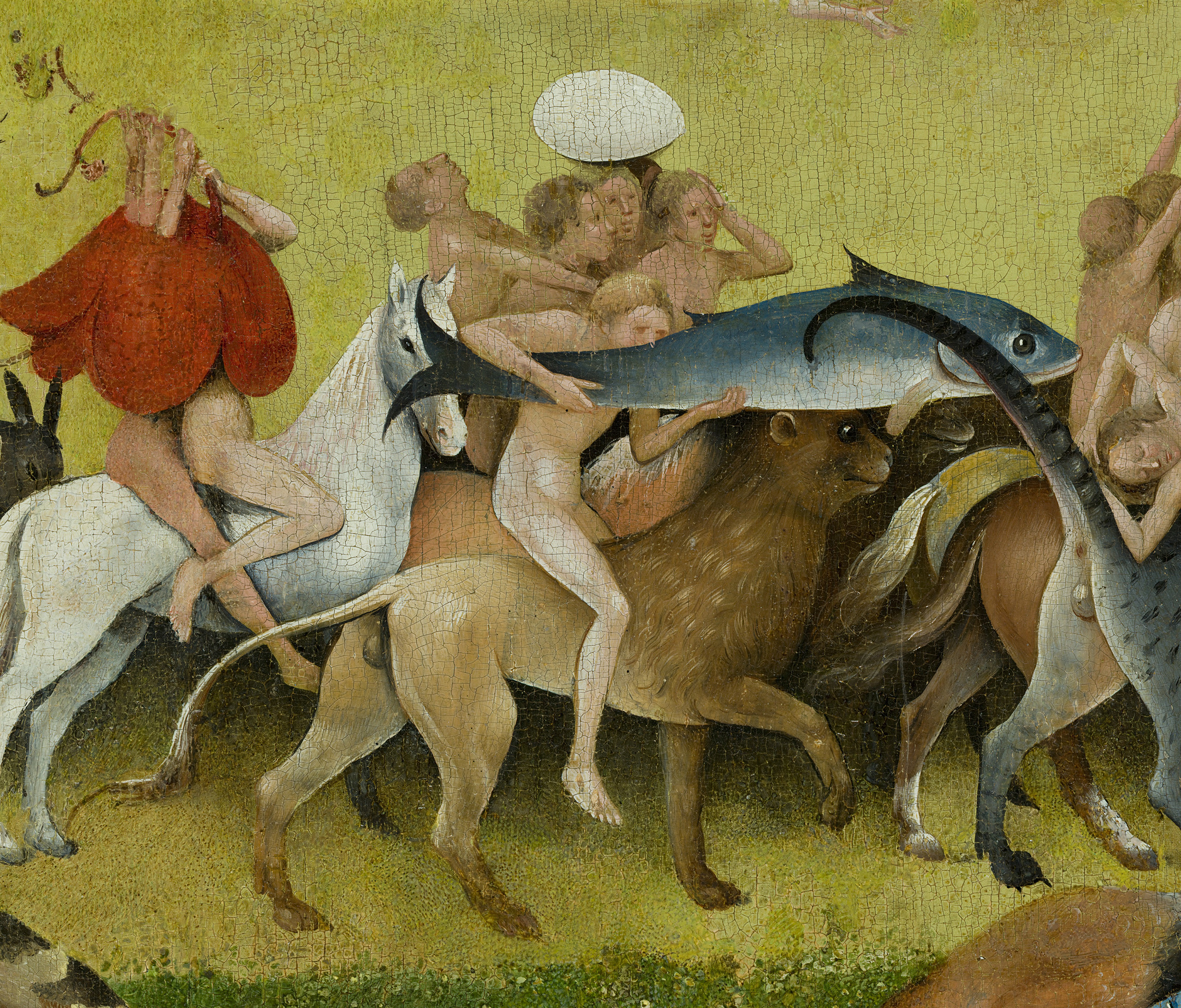 Le difficile équilibre de la conscience (l’œuf géant) indispensable pour que la sexualité (le poisson) atteigne son but spirituel selon Bosch. oeuf